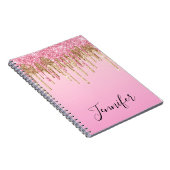 ピンク金ゴールド滴下グリッター パーソナライズされた ミニマル ノートブック (右側)