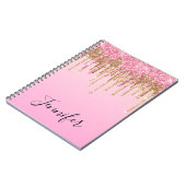 ピンク金ゴールド滴下グリッター パーソナライズされた ミニマル ノートブック (左側)