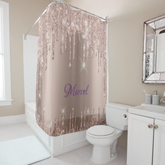 ピンク金ゴールド滴下マーベルシャワーカーテン シャワーカーテン (インサイチュ)