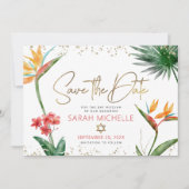 ピンク金ゴールド熱帯バルミツワーフローラパームモダン セーブザデート (正面)