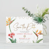 ピンク金ゴールド熱帯バルミツワーフローラパームモダン セーブザデート (スタンド正面)