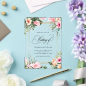 ピンク金ゴールド熱帯ビーチ行先結婚式 アクリル招待状 (インサイチュ (ウェディング))