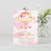 ピンク金ゴールド熱気球ベビーシャワー招待状 招待状 (スタンド正面)