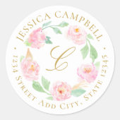ピンク金ゴールド牡丹フローラリースカスタムアドレス ラウンドシール (正面)