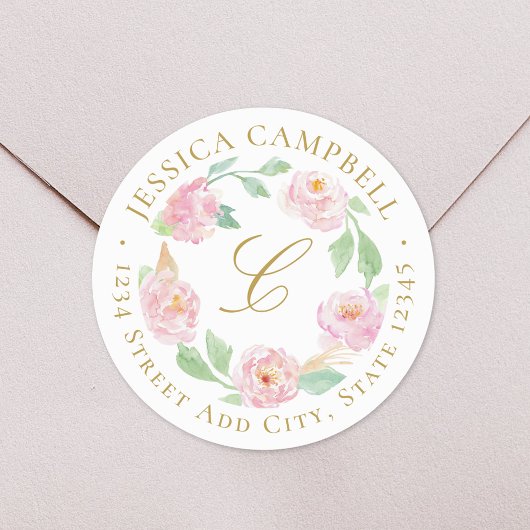 ピンク金ゴールド牡丹フローラリースカスタムアドレス ラウンドシール