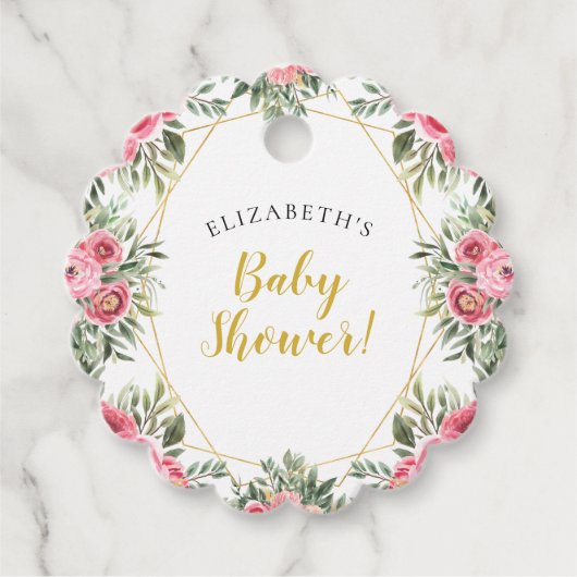 ピンク金ゴールド牡丹ベビーシャワー フェイバータグ (正面)