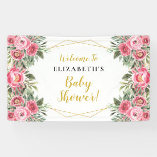 ピンク金ゴールド牡丹ベビーシャワー 横断幕