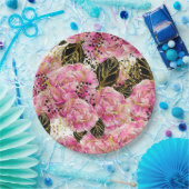 ピンク金ゴールド牡丹 ペーパープレート (パーティー)