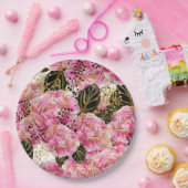 ピンク金ゴールド牡丹 ペーパープレート (パーティー)