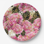 ピンク金ゴールド牡丹 ペーパープレート (正面)