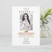ピンク金ゴールド白ミニマル写真卒業パーティー 招待状 (スタンド正面)