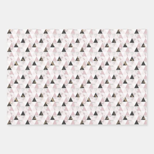 ピンク金ゴールド白黒マーブルジオメトリック誕生日 ラッピングペーパーシート (正面)