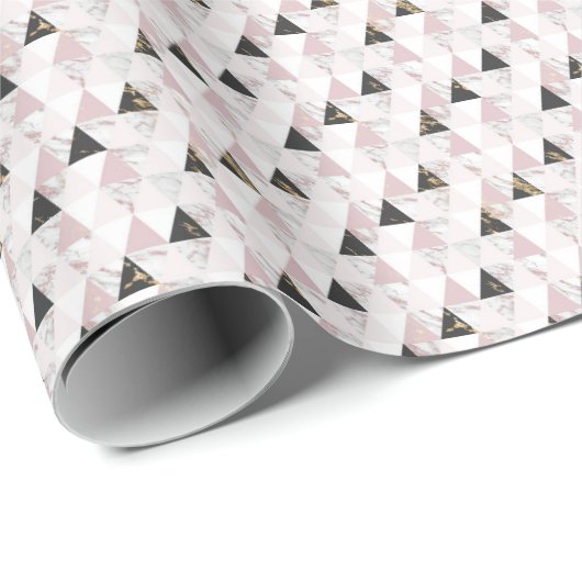 ピンク金ゴールド白黒マーブルジオメトリック誕生日 ラッピングペーパー (ロールコーナー)