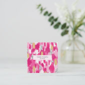 ピンク金ゴールド白黒水玉模様ブラシストローク スクエア名刺 (スタンド正面)