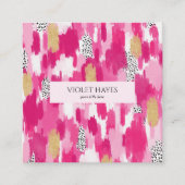 ピンク金ゴールド白黒水玉模様ブラシストローク スクエア名刺 (正面)