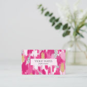 ピンク金ゴールド白黒水玉模様ブラシストローク 名刺 (スタンド正面)