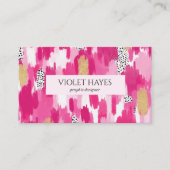 ピンク金ゴールド白黒水玉模様ブラシストローク 名刺 (正面)