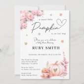 ピンク金ゴールド秋カボチャ花ガールベビーシャワー 招待状 (正面)