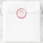 ピンク金ゴールド童話プリンセスクラウンバースデーパーティー ラウンドシール (バッグ)