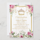 ピンク金ゴールド童話プリンセスクラウンバースデーパーティー 招待状 (正面)
