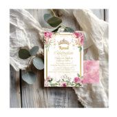 ピンク金ゴールド童話プリンセスクラウンバースデーパーティー 招待状