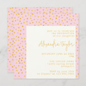 ピンク金ゴールド紙吹雪かわいいグラムドット卒業パーティー 招待状 (正面/裏面)