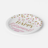 ピンク金ゴールド紙吹雪ハッピーリタイアメント ペーパープレート (アングル)