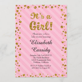 ピンク金ゴールド紙吹雪ベビーガールシャワー招待状 招待状