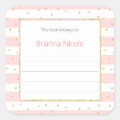 ピンク金ゴールド紙吹雪蔵書票シール スクエアシール (正面)