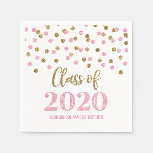 ピンク金ゴールド紙吹雪2020年卒業 スタンダードカクテルナプキン (正面)