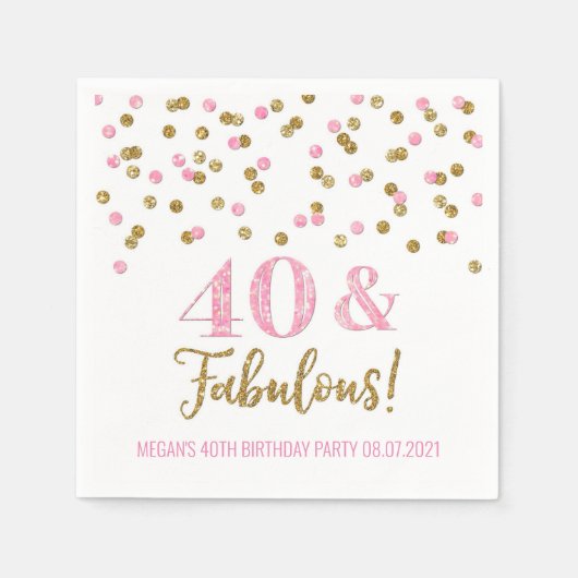 ピンク金ゴールド紙吹雪40と素晴らしい誕生日 スタンダードカクテルナプキン (正面)