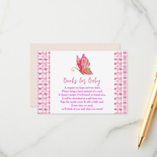 ピンク金ゴールド紫エレガント蝶ガール誕生日 エンクロージャーカード (正面/裏面インサイチュ)