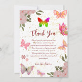 ピンク金ゴールド紫エレガント蝶ガール誕生日 サンキューカード (正面)