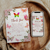 ピンク金ゴールド紫エレガント蝶ガール誕生日 サンキューカード