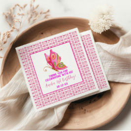 ピンク金ゴールド紫エレガント蝶ガール誕生日 スタンダードカクテルナプキン