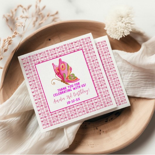 ピンク金ゴールド紫エレガント蝶ガール誕生日 スタンダードカクテルナプキン