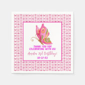 ピンク金ゴールド紫エレガント蝶ガール誕生日 スタンダードカクテルナプキン (正面)