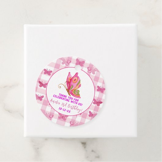 ピンク金ゴールド紫エレガント蝶ガール誕生日 フェイバータグ (インサイチュ)