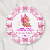 ピンク金ゴールド紫エレガント蝶ガール誕生日 フェイバータグ (正面)