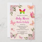 ピンク金ゴールド紫エレガント蝶ガール誕生日 招待状 (正面)