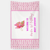 ピンク金ゴールド紫エレガント蝶ガール誕生日 横断幕 (縦)