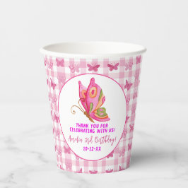 ピンク金ゴールド紫エレガント蝶ガール誕生日 紙コップ
