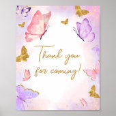 ピンク金ゴールド紫バタフライありがとう来。 ポスター (正面)