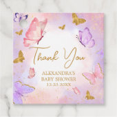 ピンク金ゴールド紫バタフライベビーシャワー フェイバータグ (正面)