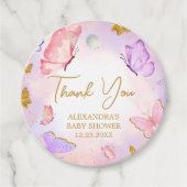 ピンク金ゴールド紫バタフライベビーシャワー フェイバータグ (正面)