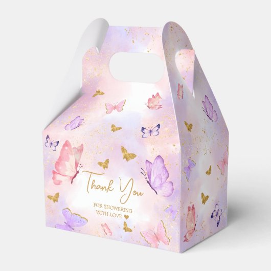 ピンク金ゴールド紫バタフライベビーシャワー フェイバーボックス (裏面サイド)
