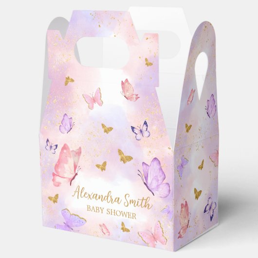 ピンク金ゴールド紫バタフライベビーシャワー フェイバーボックス (オープン)