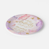 ピンク金ゴールド紫バタフライベビーシャワー ペーパープレート (アングル)