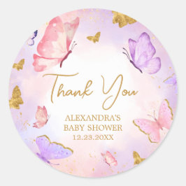 ピンク金ゴールド紫バタフライベビーシャワー ラウンドシール