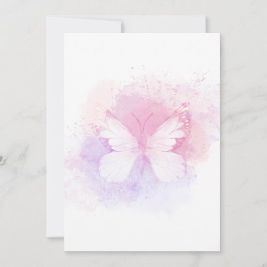 ピンク金ゴールド紫バタフライベビーシャワー 招待状 (裏面)